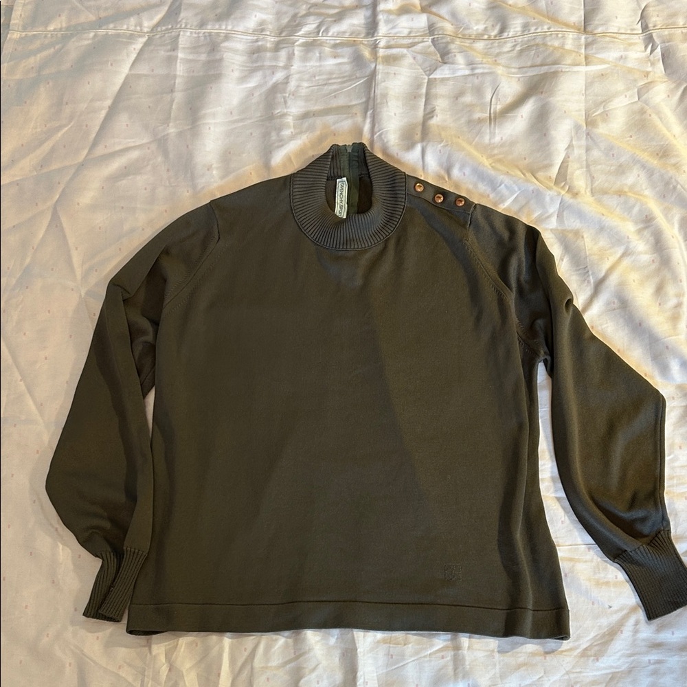 Givenchy Olive Green Crewneck Sweater with Shoulder Buttons